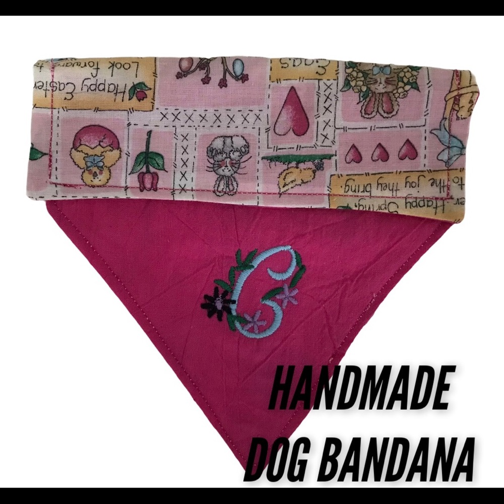 HANDMADE EASTER DOG BANDANA EMBROIDERED LETTER C